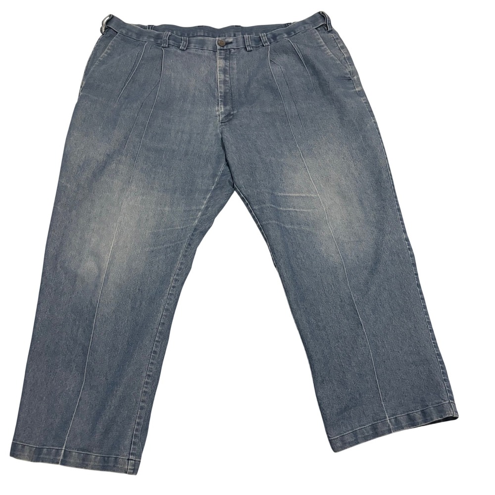 Haggar Pleated Jeans Mens 42x24 Blue Excellent Premium Stretch Denim Pants
